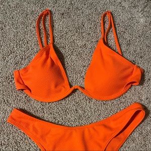 Bright Orange SHEIN bikini with adjustable straps and snake like pattern